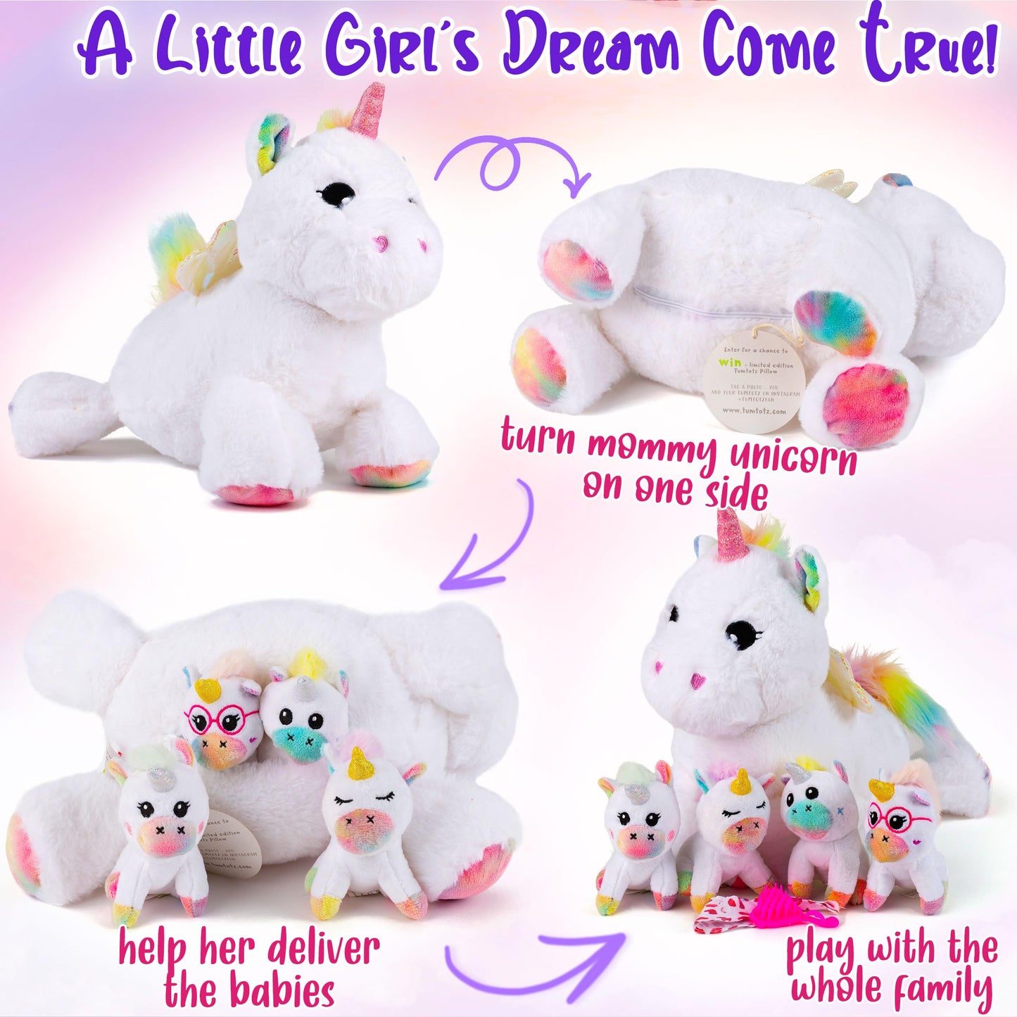 Tumtotz Plush Mommy Unicorn Stuffed Animal with 4 Baby Unicorns - Rainbow Colors, One Size, Perfect Gift for Girls Ages 3-8