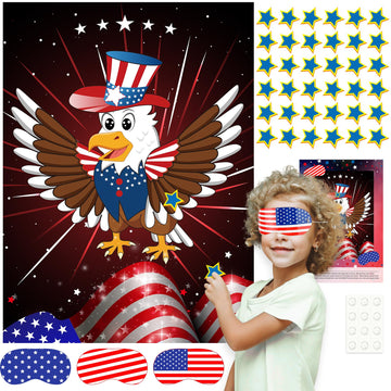 Astaron Pin The Star On The Eagle Patriotic Party Game 4Th Of July Independence Day Party Activities Game, Poster With 36 Stickers & 3 Blindfolds Independence Day Decor