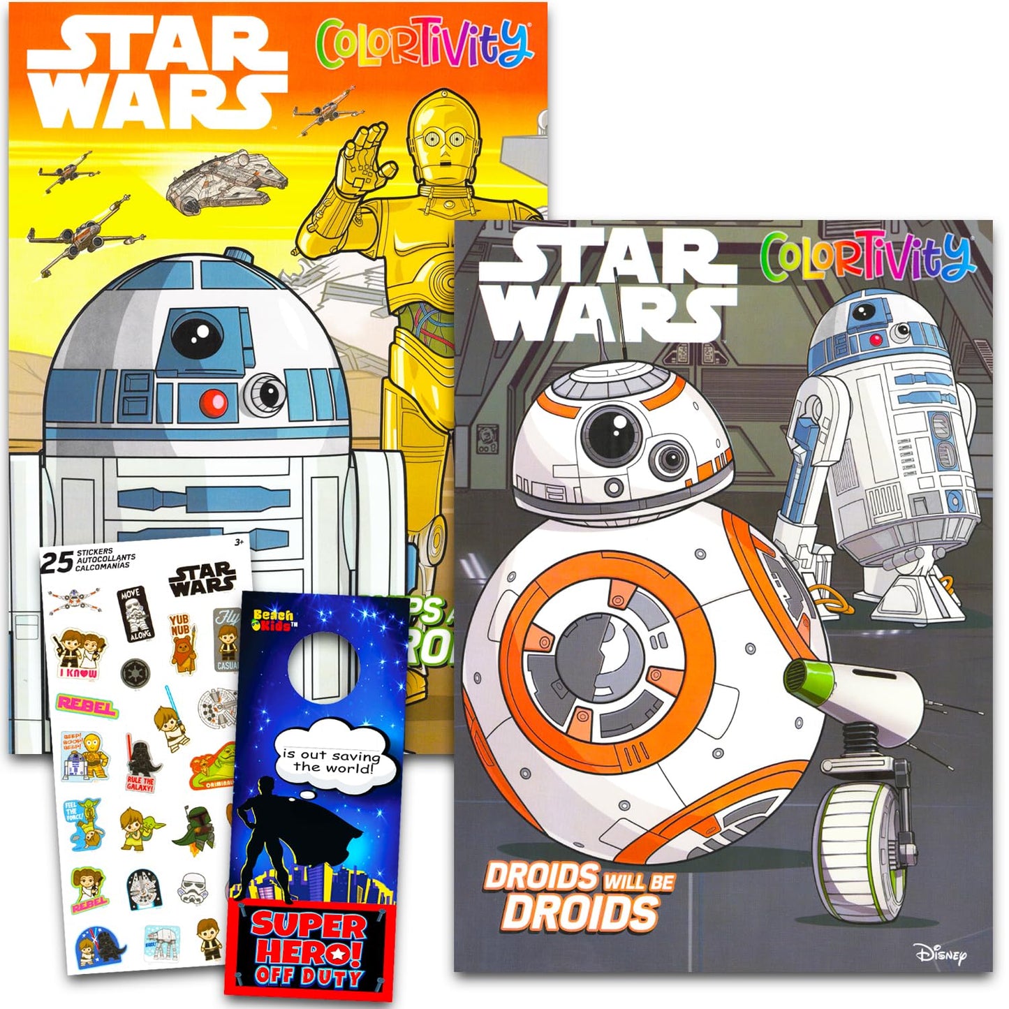Star Wars Coloring Books for Kids - Bundle with 2 Droids Coloring Book Feat. C3PO, R2D2, BB8 Plus Stickers