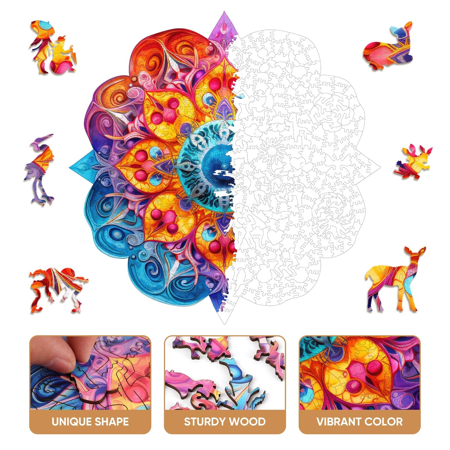 Wooden Puzzles For Adults, Mandala Evil Eye Jigsaw Puzzles, Medium,Unique Shape Adult Puzzles,Irregular Wood Puzzles Creative Gi