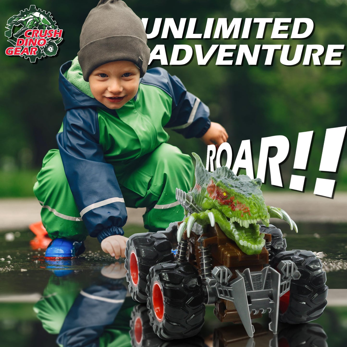 Oriate Dinosaur Monster Truck 4-7 Push and Go Toys 3-5, Friction Powered ATV Velociraptor Dino Stunt Play Trucks for Kids Boys G