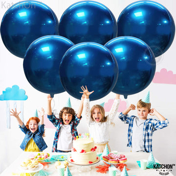 Katchon, Mylar Metallic Blue Balloons - Big 22 Inch, Pack Of 6 | Round Blueberry Balloons For Blueberry Party Decorations | Navy Blue Metallic Balloons | Blue Easter Balloons For Easter Decorations