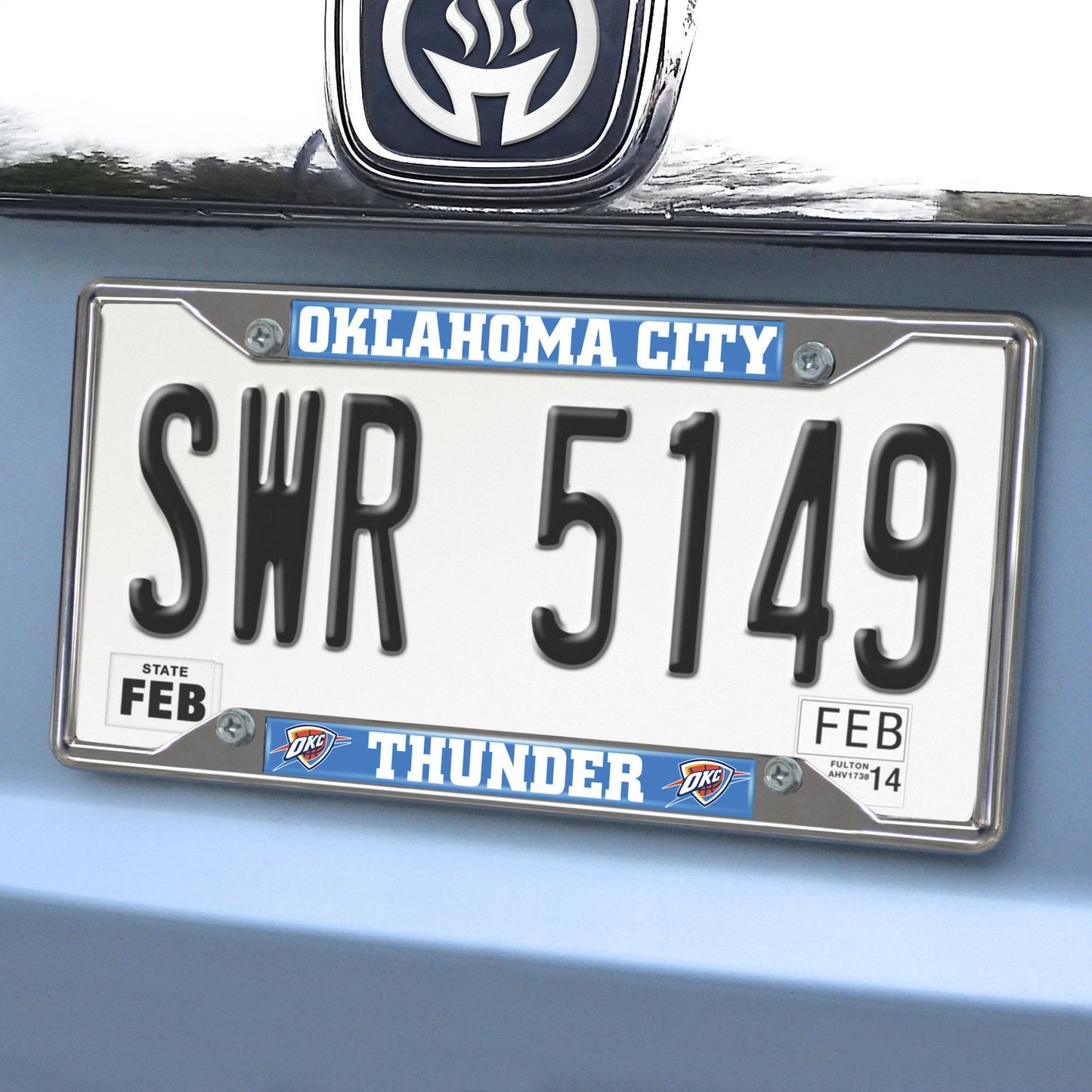 FANMATS 14874 Oklahoma City Thunder Chrome Metal License Plate Frame, Team Colors, 6.25in x 12.25in
