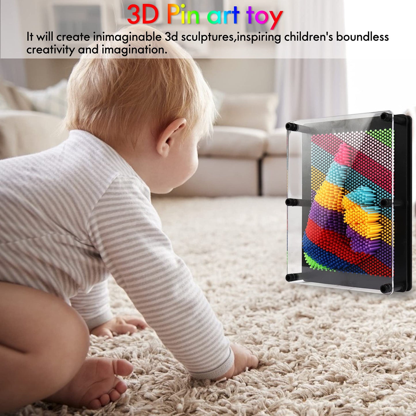 Xsltkby 3D Pin Art Board Toy - Large Size Desk Toy Sculpture For Children Adults 6 X 8 Inches (Colorful Plastic)