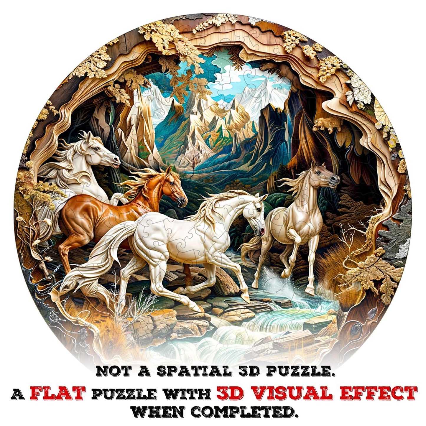 Wooden Puzzles for mature-themeds  3D Visual Effects Running Horses Wooden Jigsaw Puzzles for mature-themed  Wood Puzzles mature-themed  Cool Puzzles  Unique Gift Idea  Wall Art Canvas Puzzle (L-13.4 * 13.4in -300 Pcs)