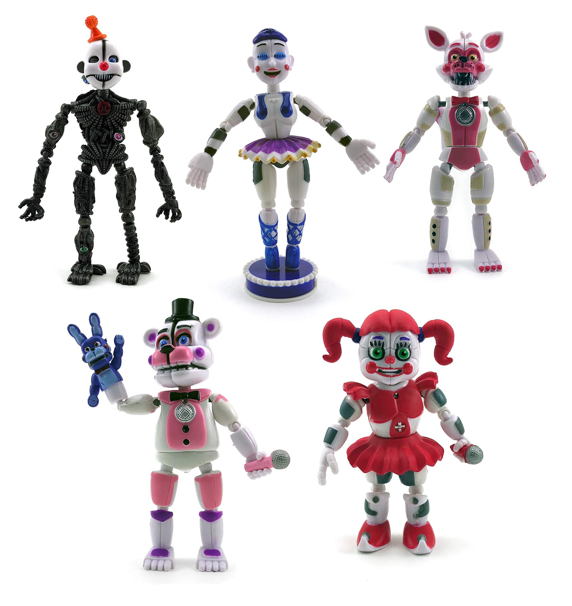 Toysvill Inspired by FNAF Sister Location Action Figures Toys (Set of 5 pcs)  More Than 5 inches [Funtime Freddy Bear  Circus Baby  Ennard  Ballora  Funtime Foxy]  Fun Action Simulator