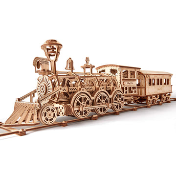 Wood Trick Wooden Toy Train Set With Railway - 34X7'' - Locomotive Train Toy Mechanical Model Kit - 3D Wooden Puzzles For Adults