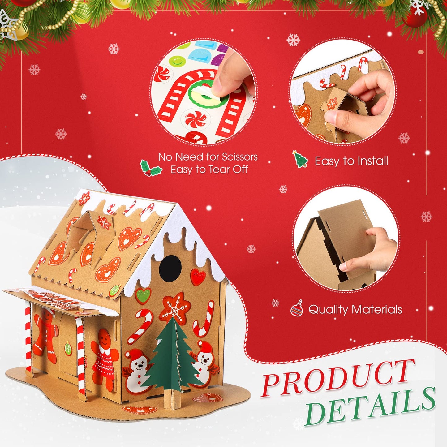 Sumind 3 Sets Christmas Gingerbread House Kit Small Xmas DIY Craft Kit Mini Christmas Cardboard Make-a-Gingerbread House Craft f