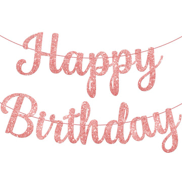 Katchon, Cursive Glitter Rose Gold Happy Birthday Banner - Pre-Strung, 10 Feet, No Diy | Rose Gold Happy Birthday Party Decorations | Happy Birthday Sign Girls | Happy Birthday Decorations For Women