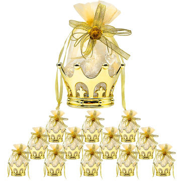 JC HUMMINGBIRD JCHB12 Pieces Fillable Gold Crown with Flower Pouch Party Favors