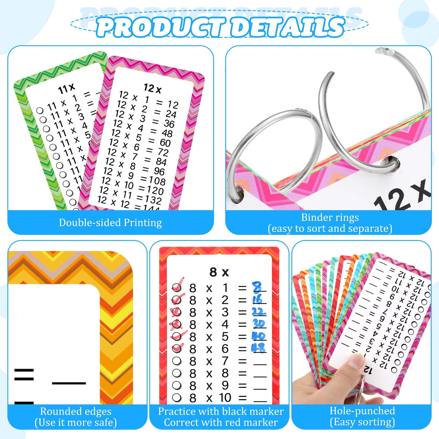 1 Pack of 13 Multiplication Flashcards with 2 Dry Erase Markers and 2 Rings Multiplication Flashcards Math Flashcards Educational Timetable Flashcards for 1st to 3rd Grades Fun Learning with Math Game
