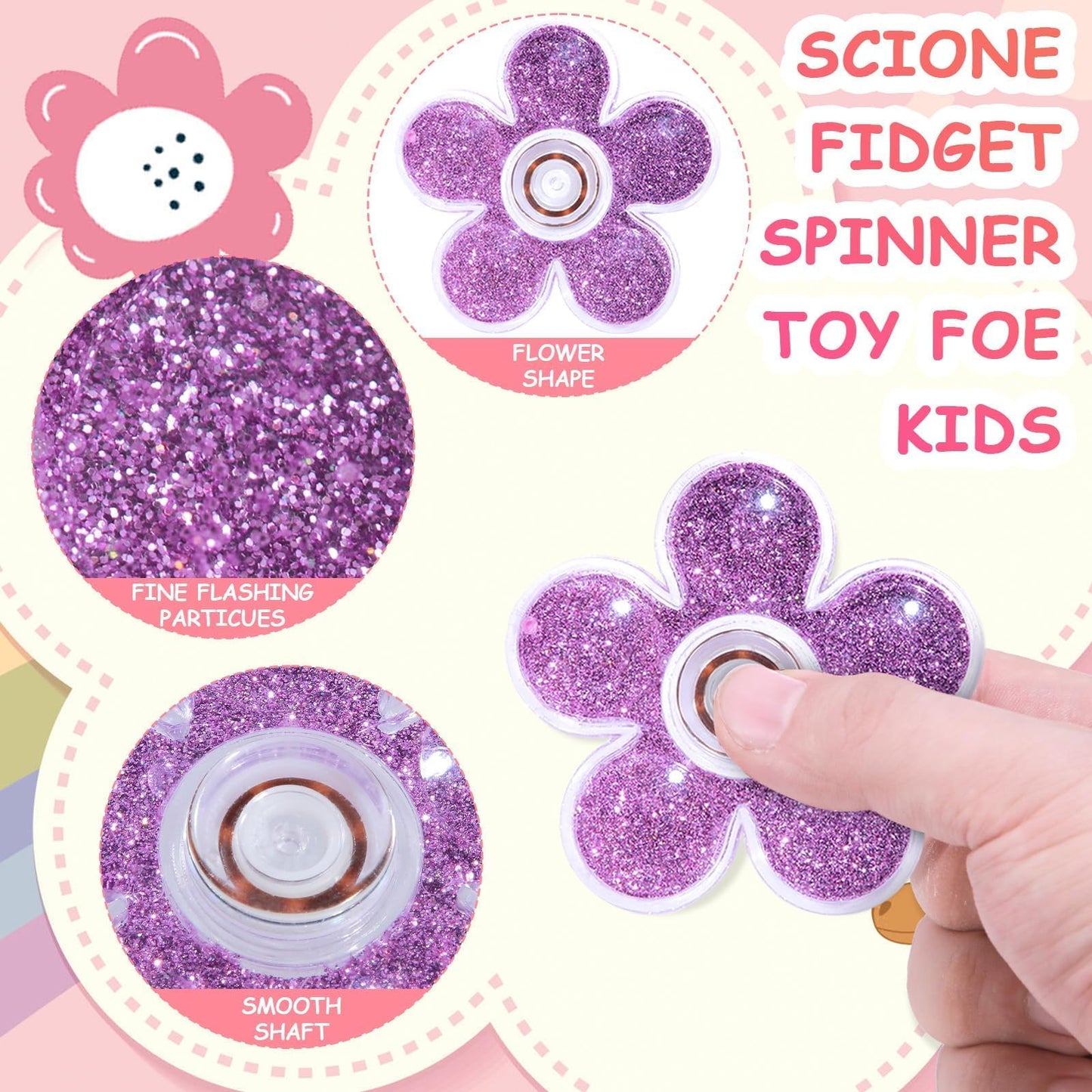 Scione 5Pack Fidget Spinners, Valentine Fidget Toys With Colorful Glitter For Adults Kids, Quiet Fidget Figette Toys For 8-12, F