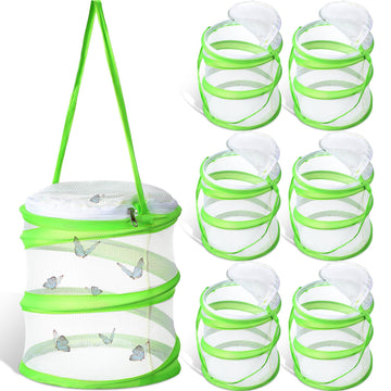 Sherr 6 Pcs Mini Butterfly Habitat Cage Clear Mesh Butterfly Net Cage Container Foldable Terrarium, 6.3x7.1inch