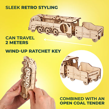 Ugears Wooden 3D Puzzles For Adults - Mini Locomotive Wood Models For Adults To Build - Easy Diy Crafts For Adults Wooden Train Model Kit - Rubber Band-Powered Mechanical Puzzles For Adults - 172 Pcs