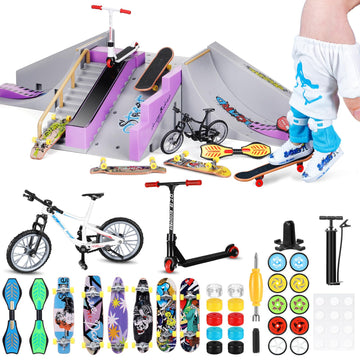 Syhood 73 Pcs Finger Skateboard Ramp Set Mini Skateboard For Finger Including 7 Skateboarding Sites 10 Finger Skateboards 1 Pair Of Finger Pants And Tool Accessories For Kids Adult Training Skate Gam