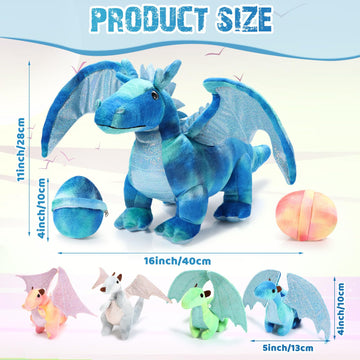 Deekin 7 Pcs Dragon Toy Set - 16 Inch Large Stuffed Animal with 4 Baby Plush & 2 Eggs - Perfect Birthday & Christmas Gift for Kids
