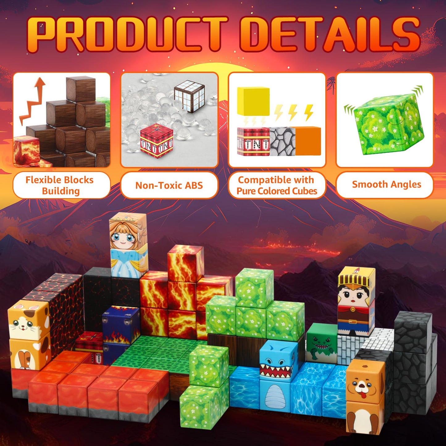 Benoker Dinosaur Magnetic Blocks,Dino Volcano World Magnet Building Toys, Sensory Montessori Toys For Stem Learning, Toddler Gif