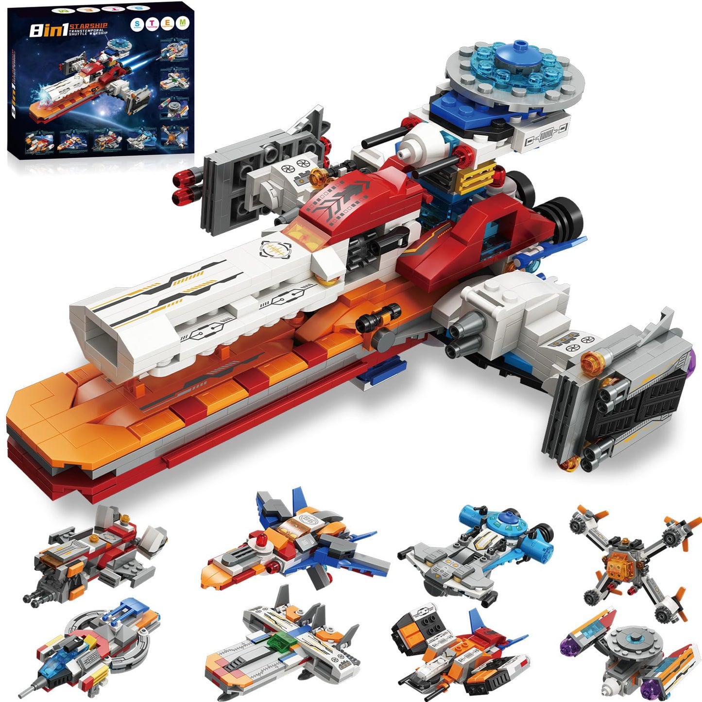 Ambdes Stem Space Toys For 6 7 8 9 10 11 12 Year Old Boys, 8-In-1 Starship Warship Building Sets, Best Christmas Birthday Gifts