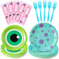 Andi Cppss Monster Birthday Party Supplies - 96pcs Paper Plates Napkins Plastic Forks Kids Girl Boy Little Birthday Party Table 
