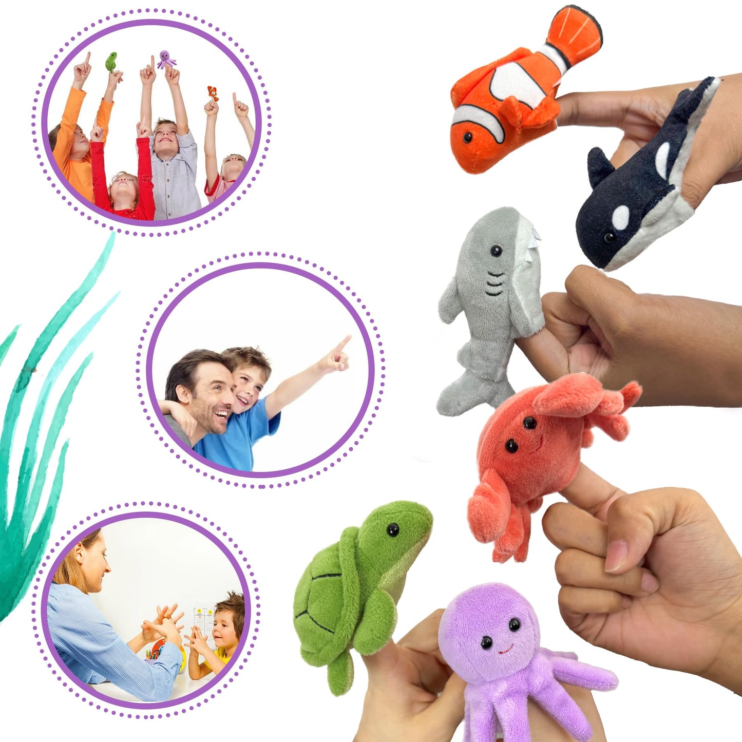 JUSTQUNSEEN 6pcs Finger Puppets Set, Cute Sea Animal Finger Puppet for Role-Playing Mini Hand Puppets Suitable for Kids,Sea Anim