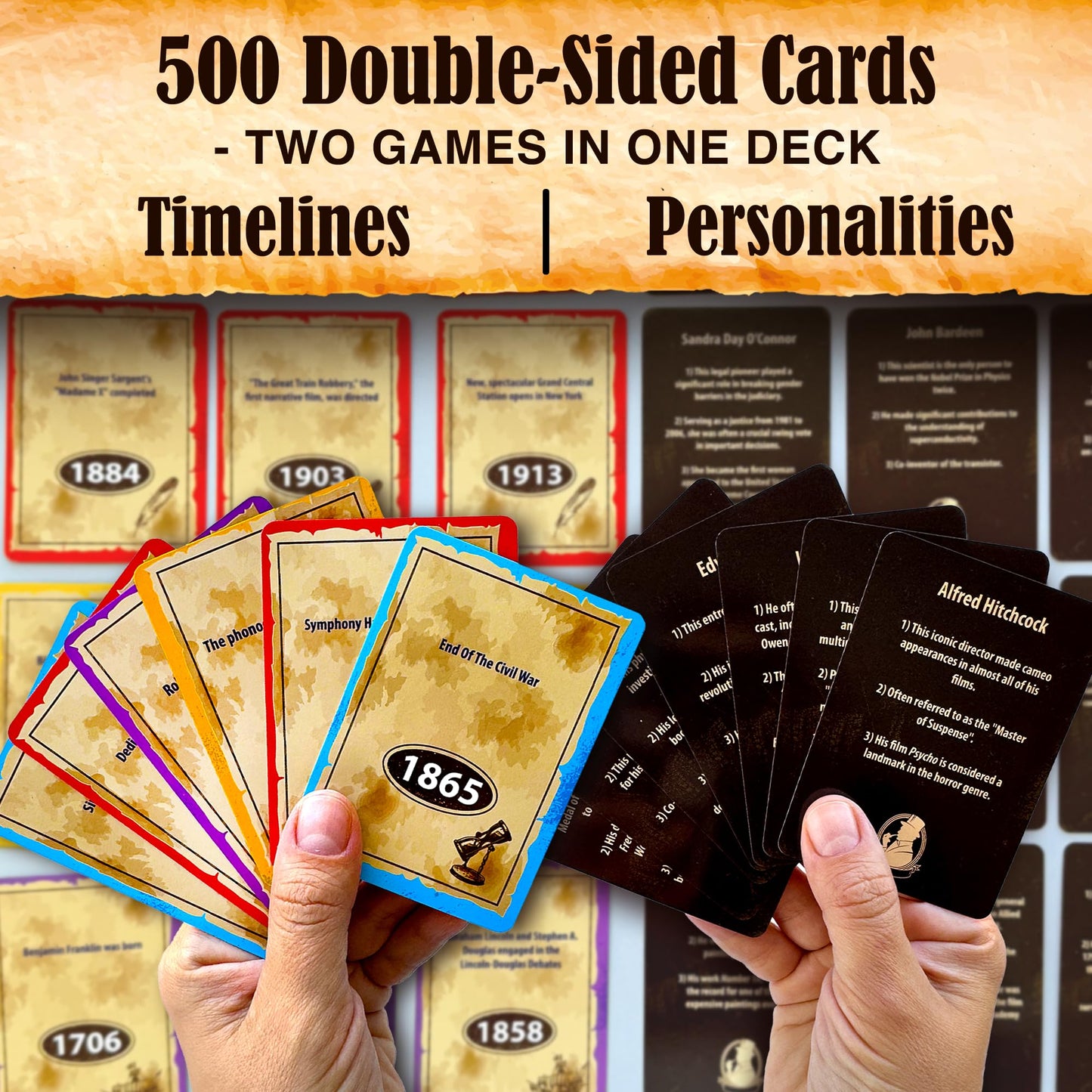 Quokka Usa History & Personality Board Card Game - Istoria 500 Trivia Cards Double-Sided Deck - Fun Educational Trivia Games For Adults, Friends & Family Night - Ages 15+