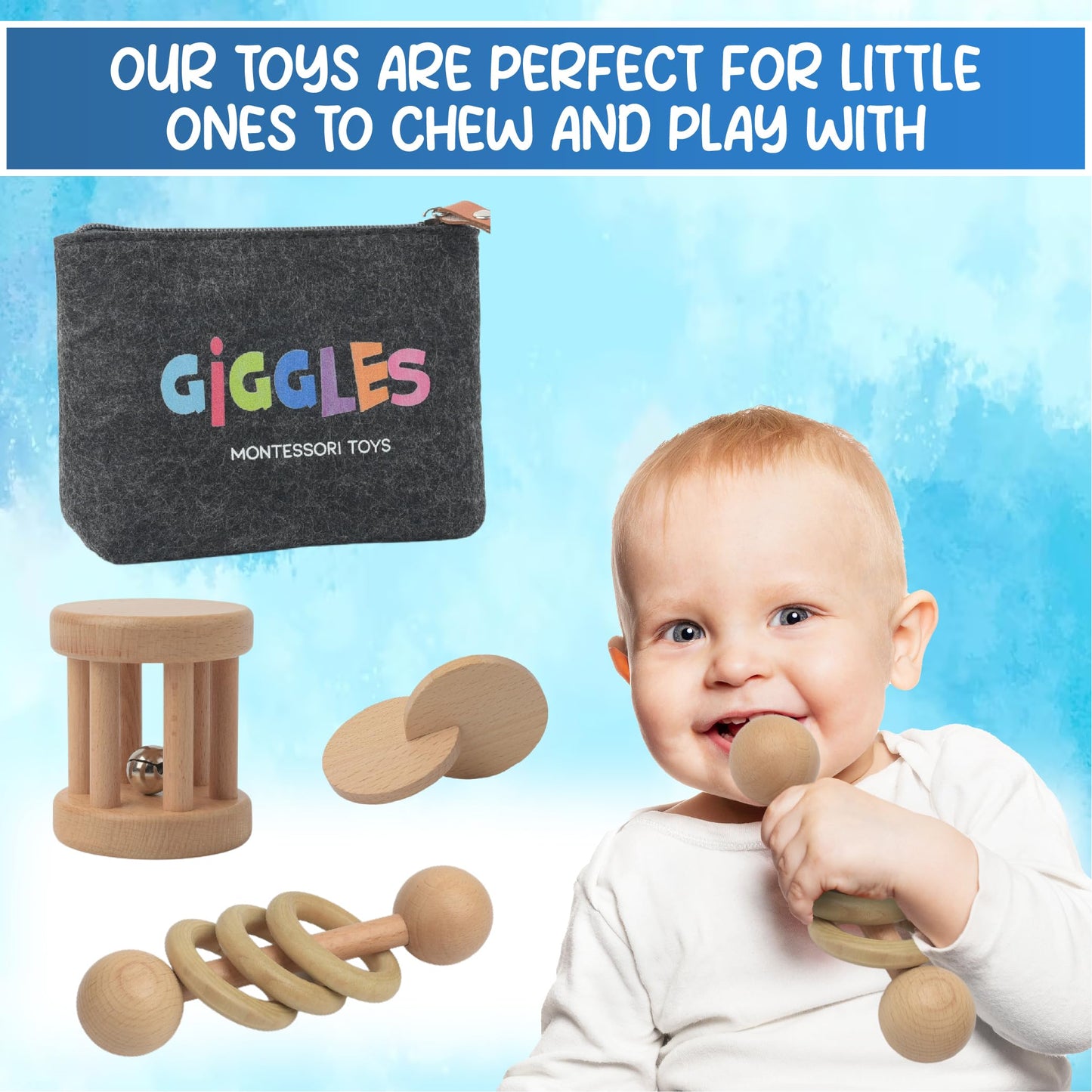 Montessori Toys for Babies 0-6 Months and 6-12 Months - Eco-Friendly Wooden Baby Toy for Sensory Stimulation, Skill-Building, an