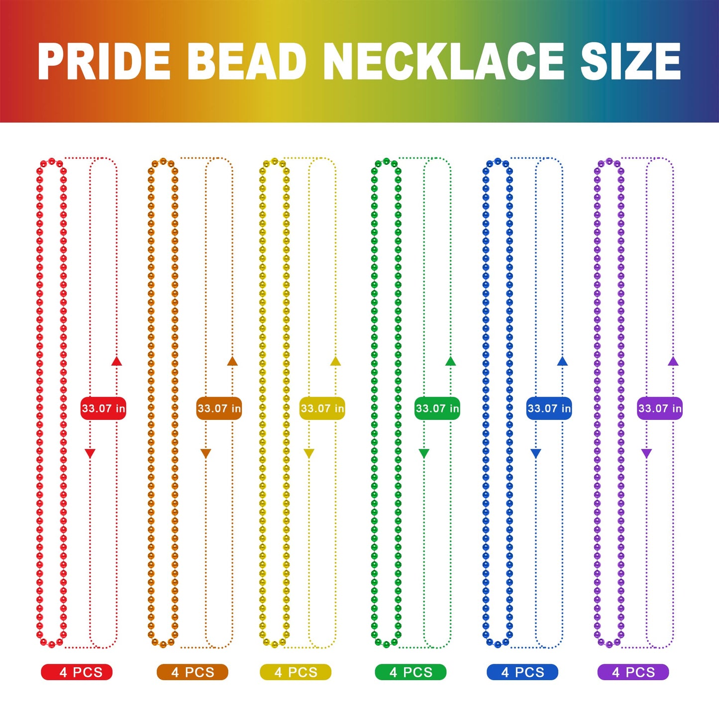 24PCS Pride Necklace Stuff, LGBTQ Beads Pride Accessories, 6 Kinds of Metallic Rainbow Beads Bulk, Gay Lesbian Pride Necklace fo