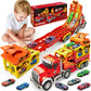 Kids Toys for 3 4 5 6 7 8 Years Old Boys, Carrier Truck Transport Car with Lights Sounds, Foldable Layer Car Race Track Playset 