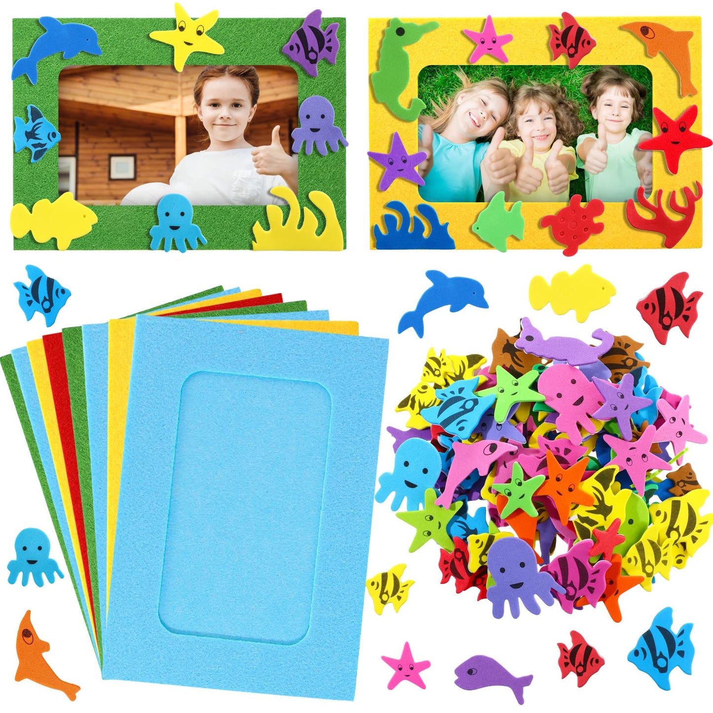 Marsui 232 Pieces Summer Ocean Beach DIY 5 x 7 Picture Frame Craft Kit 32 Summer Under The Sea Felt Photo Frames and 200 Foa