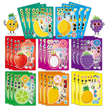 Kopokita 24 Sheets 8.3''  5.9'' Make Your Own Fruit Stickers For Toddlers Kids Party Favors, Make A Face Stickers For Kids Activ