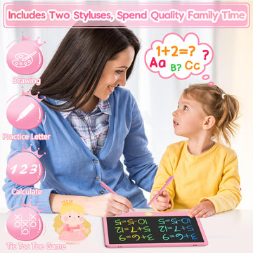 Hockvill Lcd Writing Tablet For Kids 12 Inch, Toys For Boys Girls Drawing Pad For 3 4 5 6 7 Year Old Kids Toys, Easter Basket Stuffer For Kids, Toddler Erasable Doodle Board Travel Essentials - Pink