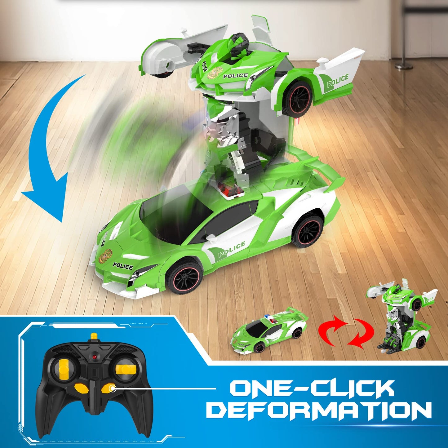 FDJ Remote Control Car - Transform RC Cars, 2.4Ghz 1:18 Scale Transforming RC Drift with Flashing Lights, One Key Deformation 36