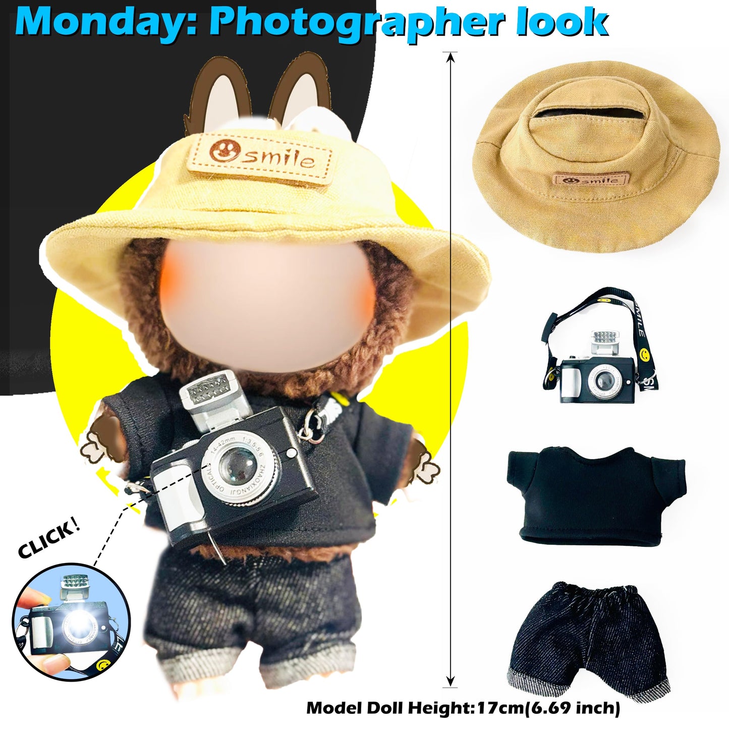 Clothes Set for Labooboo 1.0 2.0 3.0 - 6 Sets 17cm Doll Clothes  enhanced Summer Outfit Set with Accessories for Play & Display (Jeans Look(No Doll))