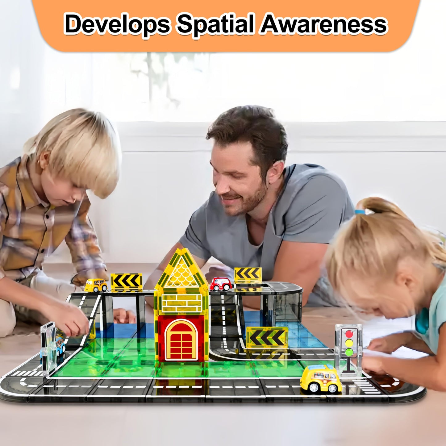 Drofex 42Pcs Magnetic Tiles Road, Magnetic Building Blocks City Construction Toys For 3+Year Old Boys Girls, Kids Toys Montessor