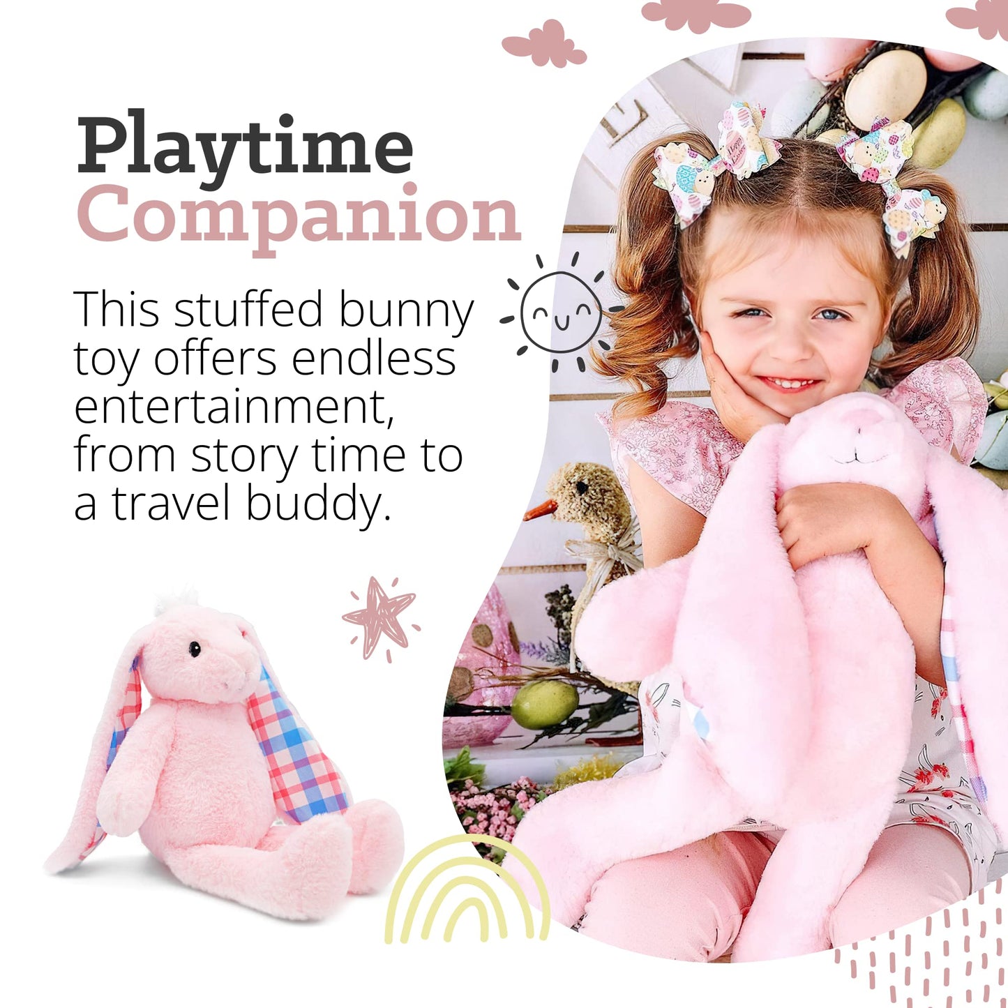 Plushible Easter Bunny Stuffed Animal, 18'' (Pink) - Plush, Soft Embroidered Stuffed Bunny Toy For Kids, Newborns, Boys & Girls,