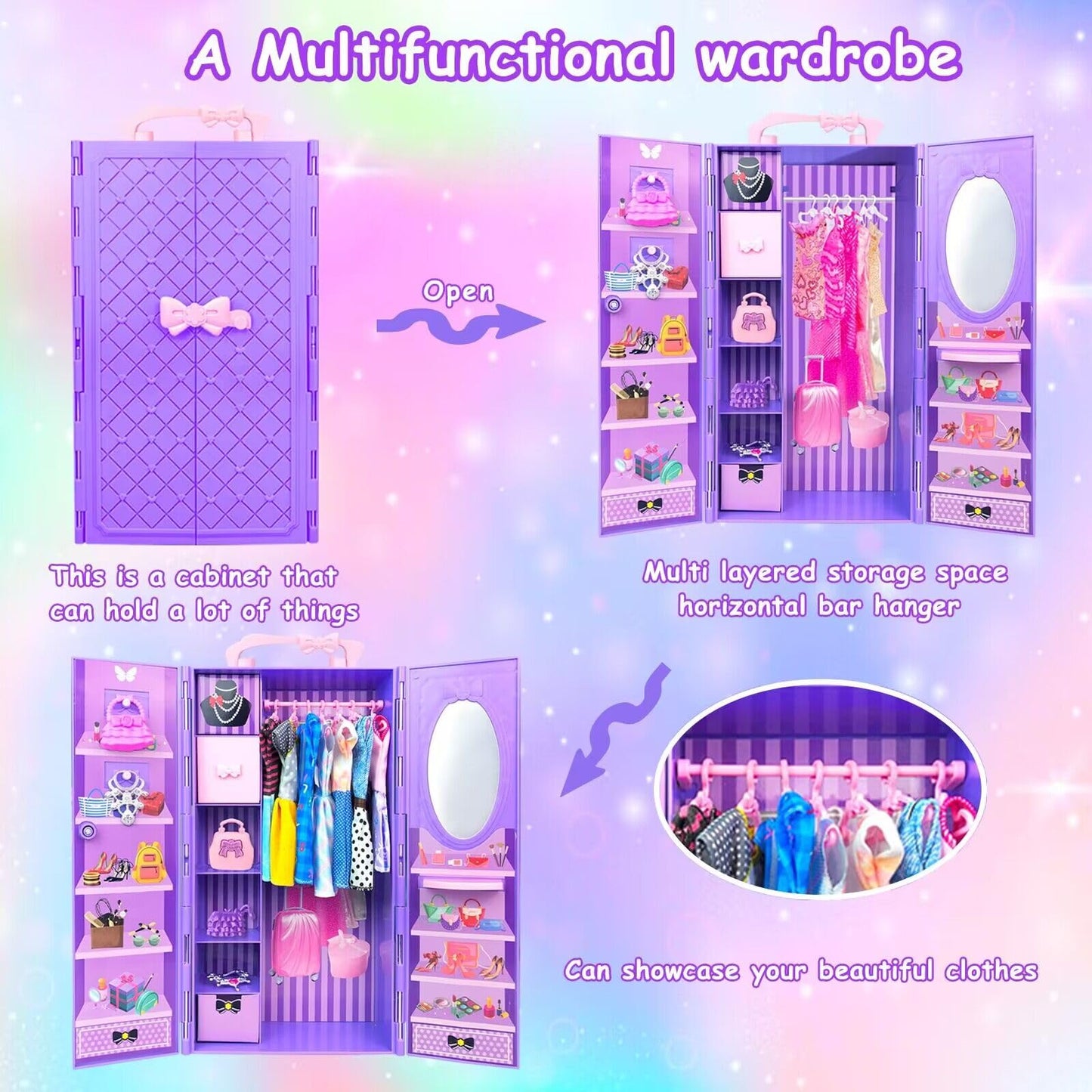 75 Pack Doll Clothes and Accessories with Doll Closet for 11.5 Inch Doll Fashion Design Kit Girl Doll Dress Up Including Wedding