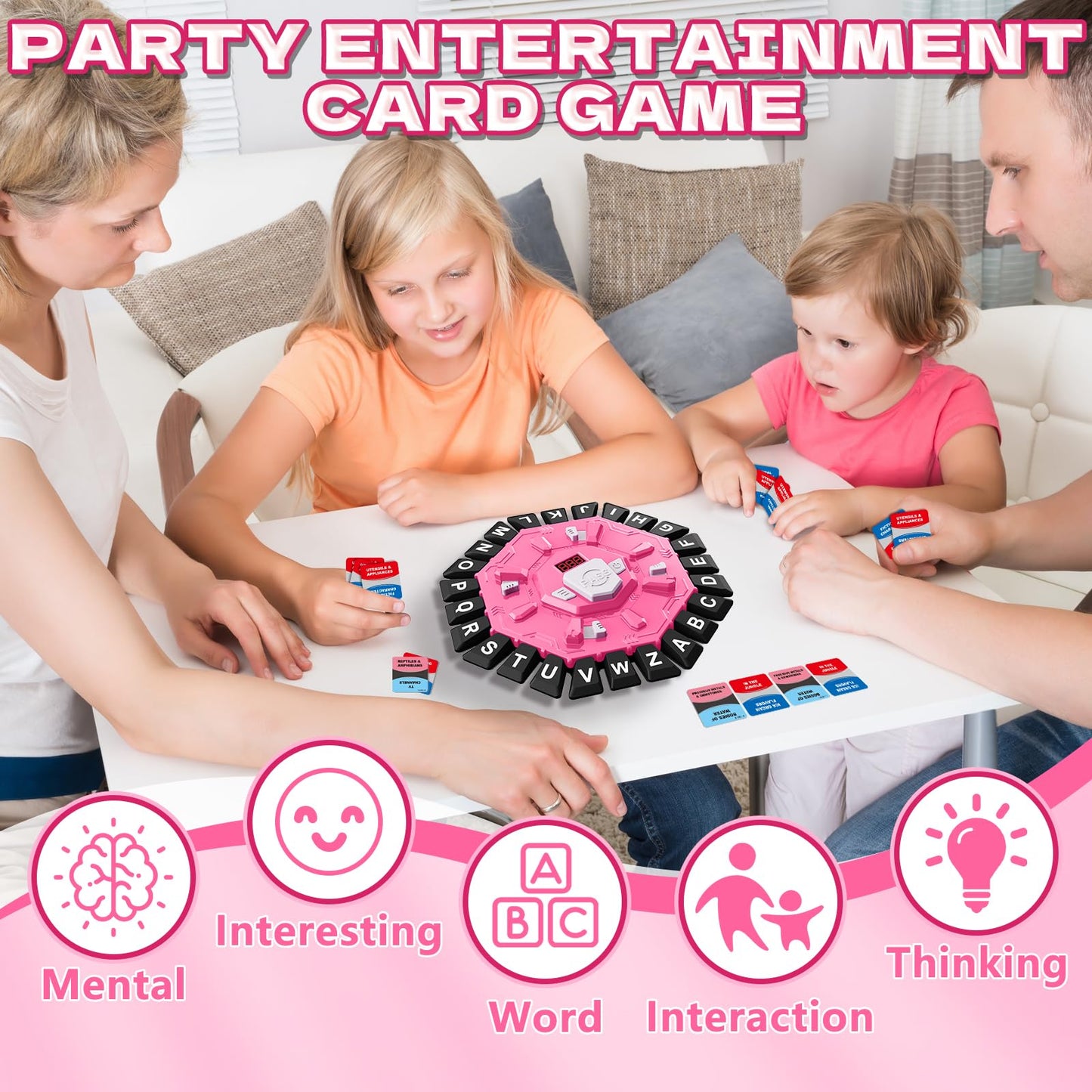 Resflycheng Word Game Family Board Game with Digital Display Timer, 2 Modes, 35 Double-Sided Cards, Fun Fast-Paced 24-Letter Gam