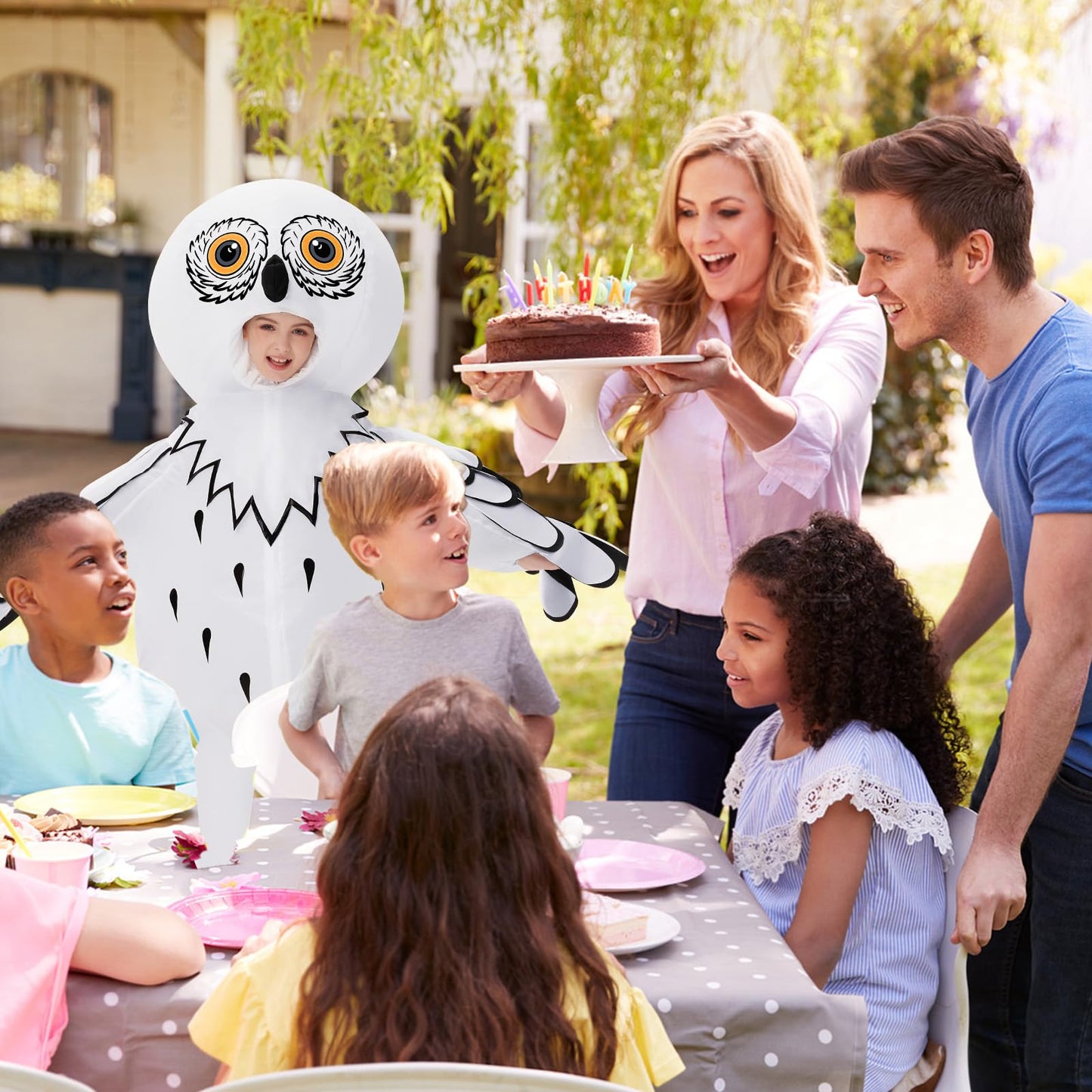 Searhmomo Inflatable Owl Costume for Kids Halloween Owl Blow Up Costumes Animal Inflatable Costume for Girls Boys Themed Party