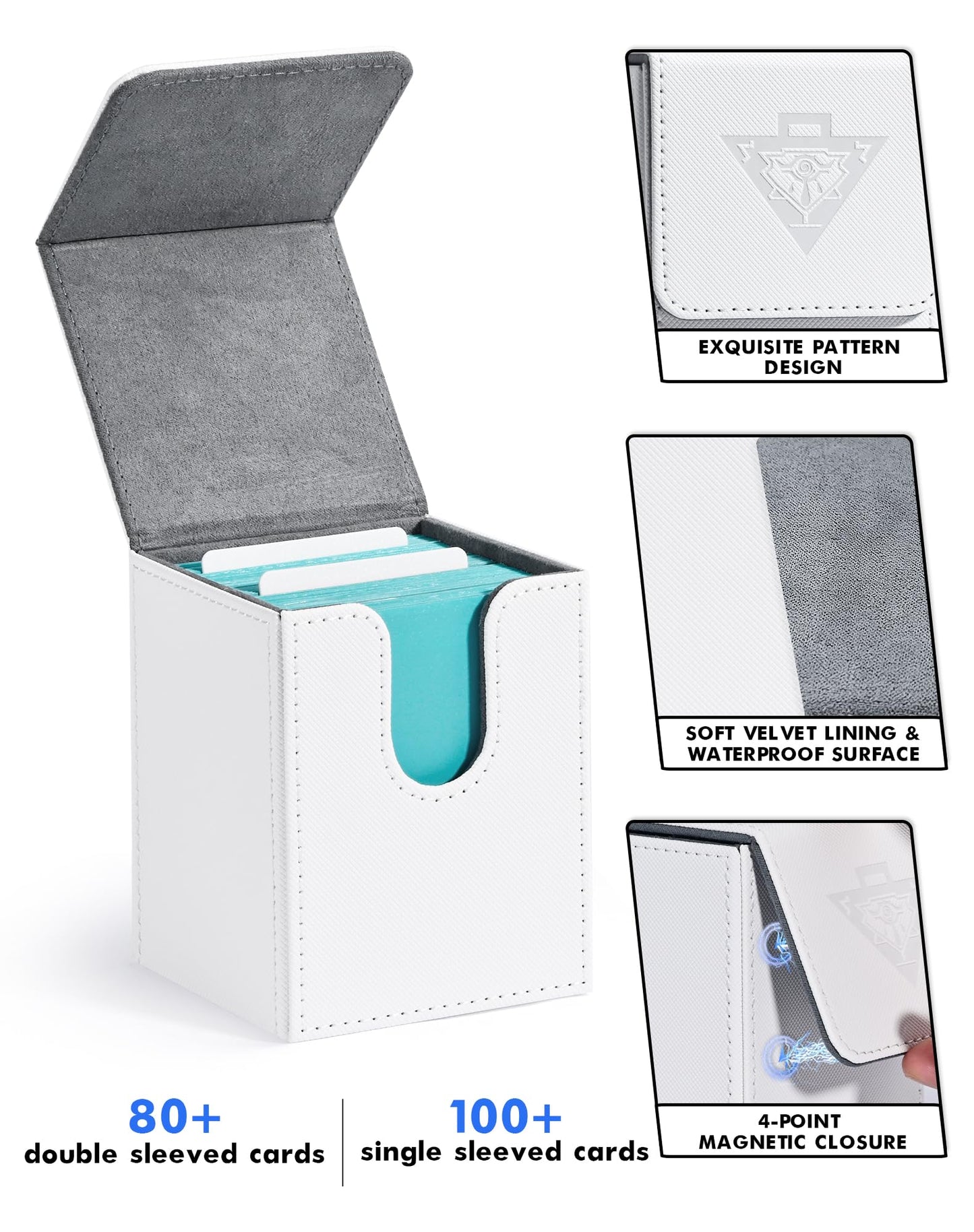 Zlca Card Deck Box For Mtg Yugioh Tcg, Card Storage Box With Dividers Holds 100+ Sleeved Cards, Premium Card Deck Case Compatible With Ccg Trading Cards (White,Puzzle)