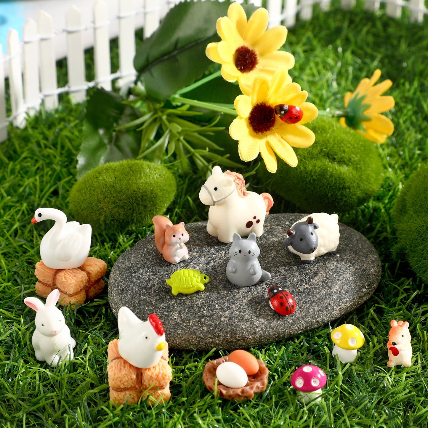DTOFOOT 56 Pcs Mini Resin Animals Tiny Farm Animals Resin Ducks Cats Turtles Frogs Mini Animals Figures to Hide Mini for Fairy G