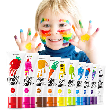 Jar Melo Safe Finger Paints For Toddlers, Non Toxic Finger Painting Set Washable, Art Painting Supplies Gift For Baby, Kids Age 2 3 4 5 6+, 10 Assorted Colors (2.1 Fl.Oz)