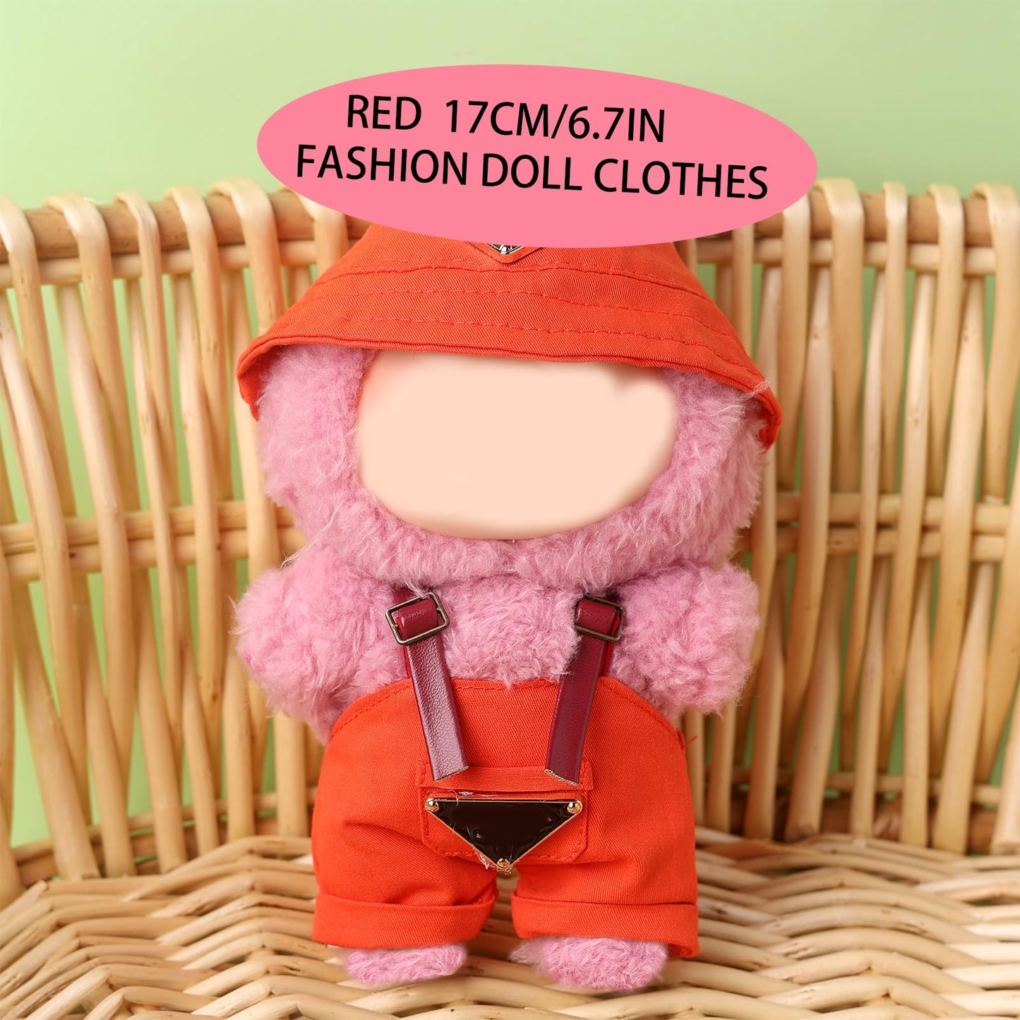 17cm Clothes Set(NO Doll)  Cute Hat & Unique Pocket Design Overalls Dress-up Set  Handmade Clothing Designed for 17cm Doll(Overalls (Red))