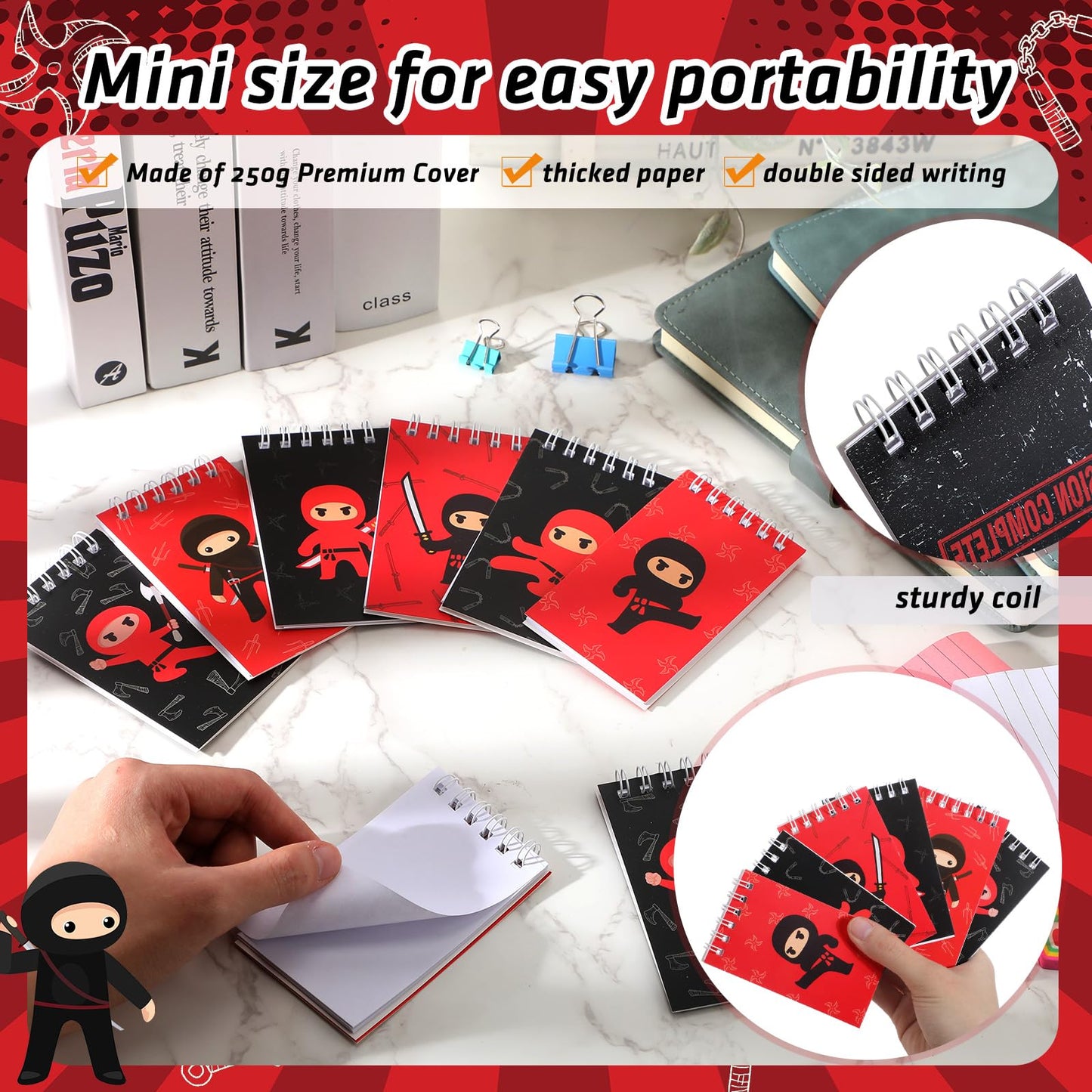 Zhanmai 48 Pcs Ninja Theme Secret Notebooks Spiral Notebooks Ninja Mini Notepads for Students, Detective Spy Theme Parties, Secr