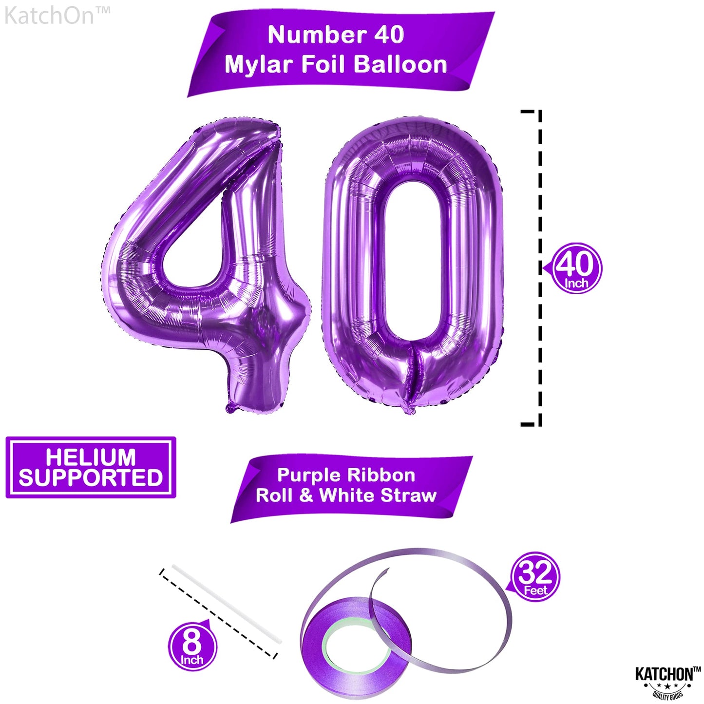 Katchon, Giant 40Th Birthday Balloons Purple - 40 Inch | Purple 40 Balloon, Purple 40Th Birthday Decorations | 40Th Birthday Purple Balloon, 40 Balloon Numbers For 40 Years Old Birthday Decorations