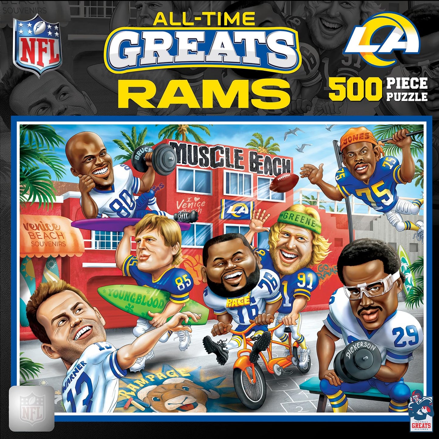 MasterPieces 500 Piece Officially Licensed Puzzles - Los Angeles Rams All Time Greats NFL Jigsaw Puzzle for mature-themed and Family 18x24