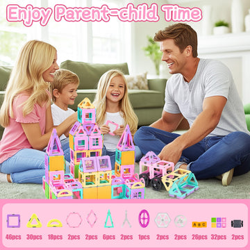 165 Pcs Magnetic Tiles Set, Magnet Building Blocks Set With Car, Alphabet Card, And Ferris Wheel For Kids, Stem Educational Mont