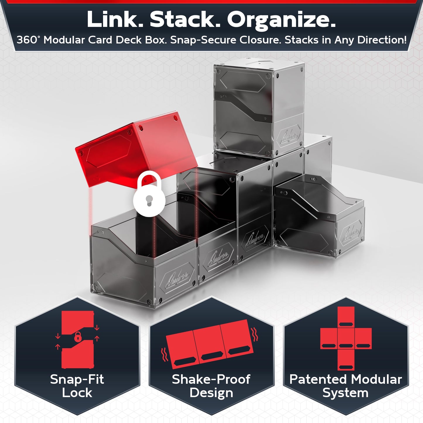 Quiver Time 360 Modular Nexus DeckBlock - Durable Stackable MTG Deck Box for Commander fits 100+ Cards | Stylish 100 Card Deck B