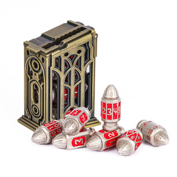 UDIXI Metal Dice Set D&D 7-Die RPG Polyhedral Bullet Dice Set Cyberpunk Style with Magazine Container for Role Playing Game or O