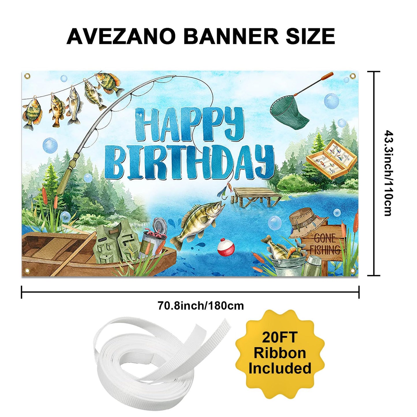 Avezano Gone Fishing Banner Gone Fishing Happy Birthday Backdrop Fishing Theme Background for Kids Men Birthday Party Kids Fishi