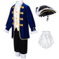 Colonial Costume For Kids America 18Th Patriot General Captain For Boys Halloween Cosplay 9-11 Years Blue